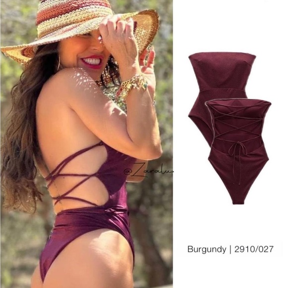 Zara burgundy gold shimmer one piece - Picture 2 of 9